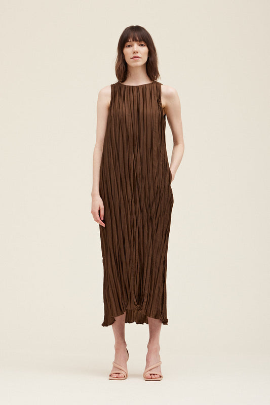 Celine Sleeveless Pleated Midi Dress - Acorn