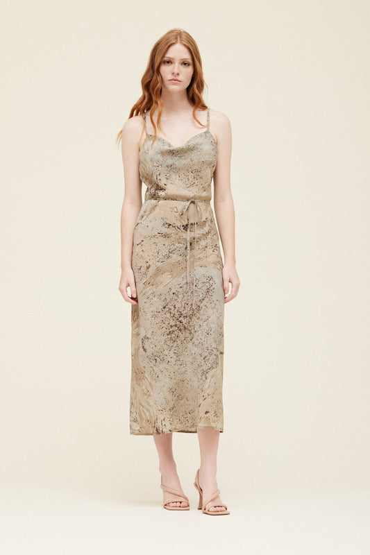 Camille Printed Cowl Neck Slip Dress - Desert Sage