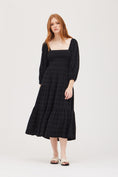 Load image into Gallery viewer, Amelia Square Neck Tiered Midi Dress - Black
